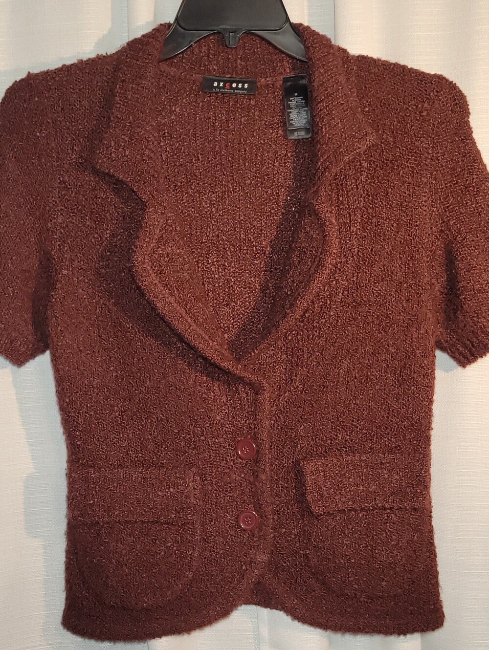 Axcess by Liz Claiborne Short-Sleeve Bouclé Cardigan in Brick Brown